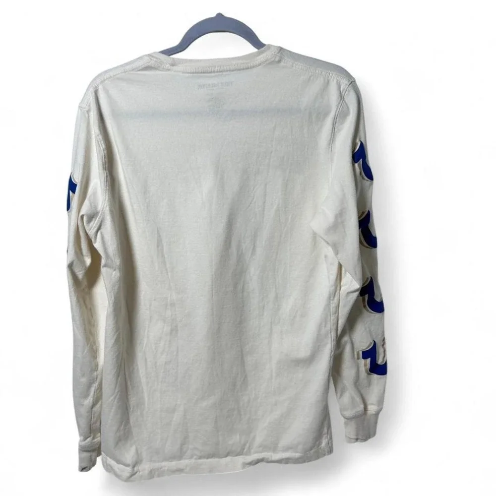 True Religion white long sleeve shirt with blue‎ logo Size M #denim